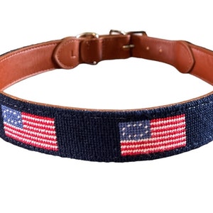 Needlepoint Dog collar, Early American Flag needlepoint hand stitched patriotic dog collar