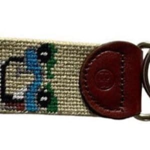 Golf Cart Key Fob – Needlepoint Keychain for Golfers, Handmade with Leather Backing.