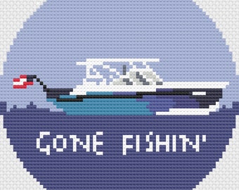 Stitch Kit - Sport fishing Needlepoint Boat design-digital 4" ornament PDF