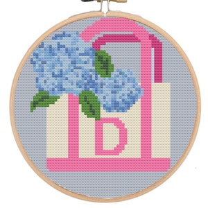 Needlepoint kits, ornament stitch kit Hydrangea Basket Ornament with Alphabet  pattern digital 4" ornament Kit PDF