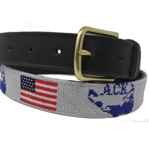 Nautical Style Needlepoint Belt with American Flag Design - Gift for Him