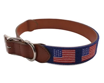 American Flag Needlepoint Dog collar needlepoint hand stitched patriotic dog collar