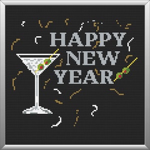 Needlepoint Kit, needlepoint stitch New Years design pattern digital 8" by 8" 14 count canvas PDF