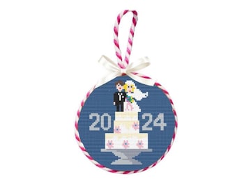 Stitch Kit - Wedding NeedlepointCake Ornament Stitch Kit: Bride and Groom (Instant Download)