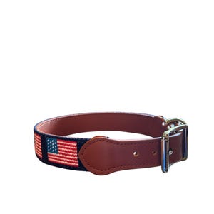 American Flag Needlepoint Dog collar needlepoint hand stitched patriotic dog collar