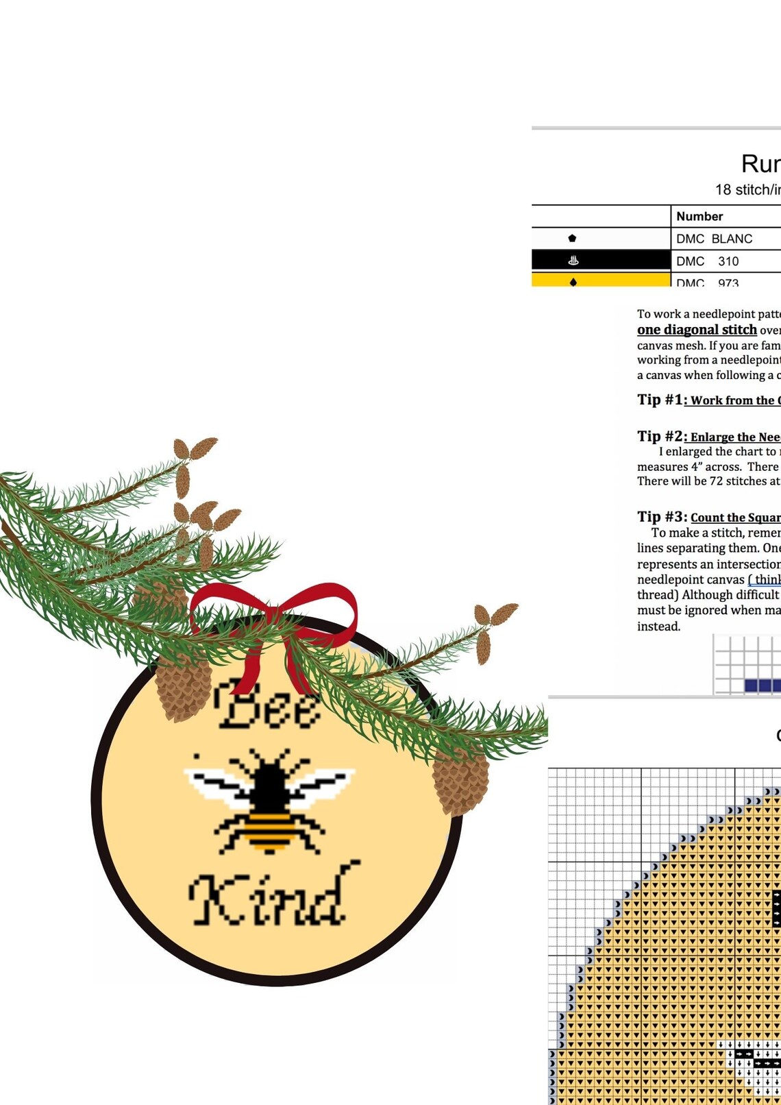 Needlepoint Kit Bee Kind 4 Inch Round Needlepoint Kit Pattern Etsy