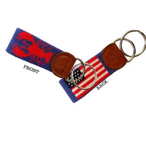 Nautical Keyfob with Needlepoint Lobster & American Flag Design&quot;
