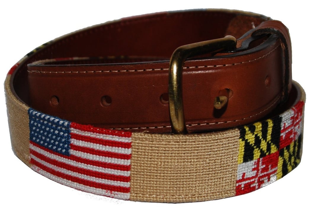 Needlepoint Belts Men's Handmade Stitched Flag Belt Etsy