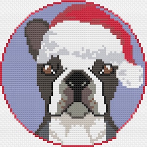 Kit de bordado, kit de bordado de bulldog francés, patrón descargable, patrón navideño, patrón digital PDF.