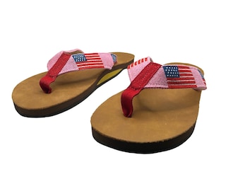 Needlepoint Flip Flops: Pink American Flag Sandals