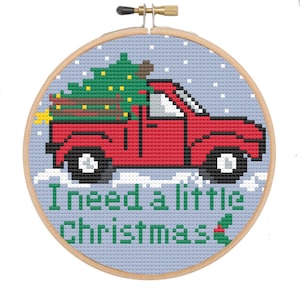 Needlepoint Kit Christmas needlepoint stitch kit Round Needlepoint Christmas tree Truck digital 4" x 4" Kit PDF