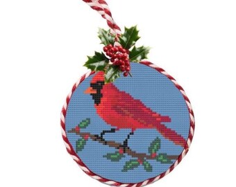 Stitch Kit - Bird Cross-Stitch kit  Bird Cardinal -Cross Stitch pattern digital 4" ornament 18 count Aida CanvasPDF