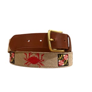 Maryland Flag and Crab Needlepoint Belt – Handcrafted Coastal & Patriotic Style