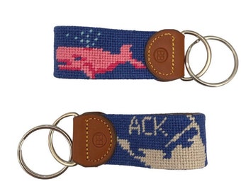 Key Fob,  Nantucket and Pink White  design, free shipping