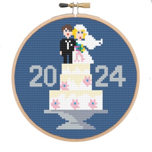 Kit de bordado para novios y novias, adorno para pastel de bodas redondo de 10 cm - Descarga instantánea