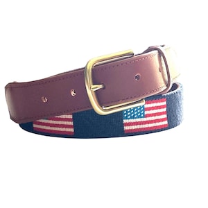 Needlepoint Belt American Flag Needlepoint design on Navy Background , always free shipping!