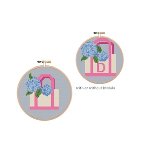 Needlepoint kits, Tote Bag ornament stitch kit Hydrangea Basket Ornament with Alphabet  pattern digital 4" ornament Kit PDF