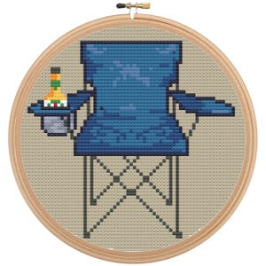 Needlepoint Ornament kit, Blue Foldable Sports Chair pattern digital pattern PDF.