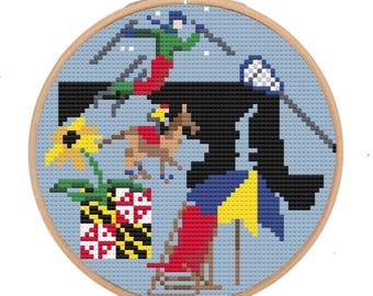 Stitch Kit - Maryland Needlepoint Stitch Ornament ,4" 18 count digital download needlepoint PDF.