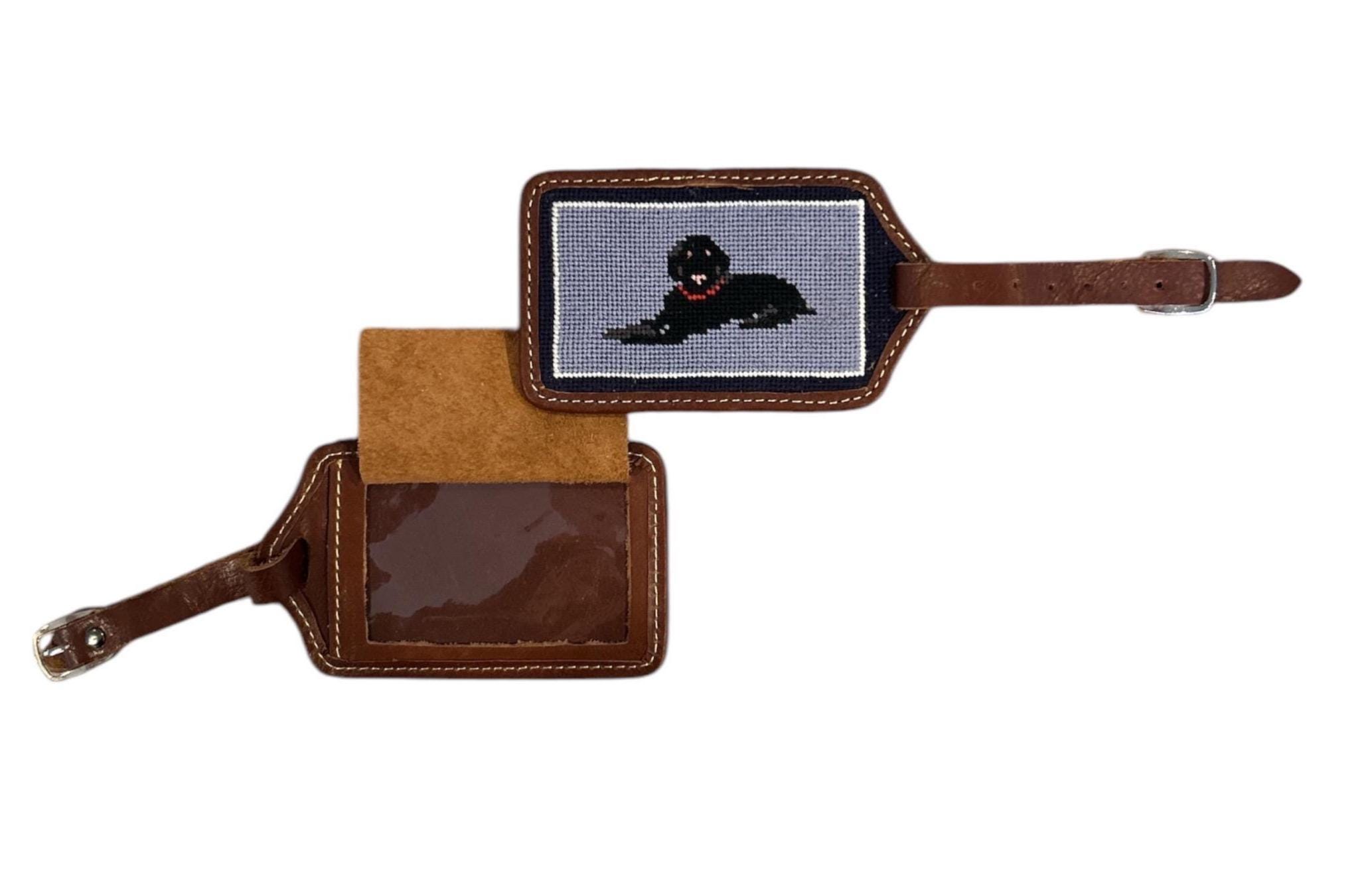 Black Lab Needlepoint Leather Luggage Tag