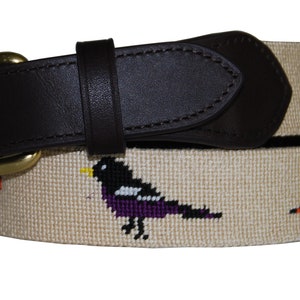 Needlepoint belt for men,  Needlepoint Bird design