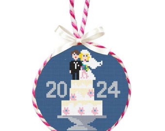 Stitch Kit - Wedding Needlepoint Kit-Wedding Cake-4” round 18 count Needlepoint Down Loadable Pattern with Number Graph