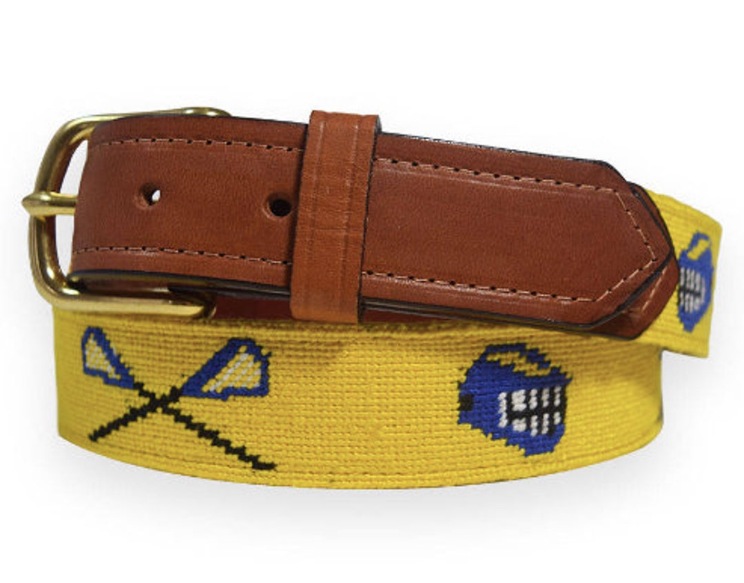 Needlepoint Belts Custom Yellow lacrosse design belt for men Etsy Italia