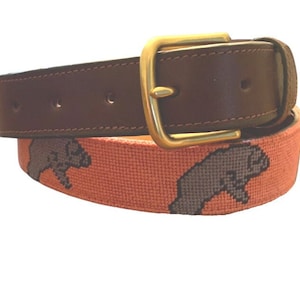 Needlepoint Belt , Manatee Floridan Needlepoint Belt design, hand stitched Florida belt
