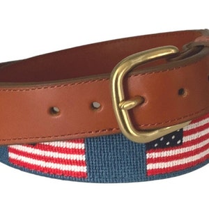 USA Flag Stitched Needlepoint Belt for Men - Patriotic Accessory