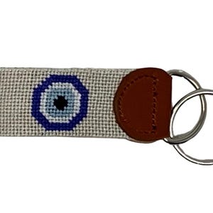 Keychain evil eye needlepoint key Fob,  hand stitched design