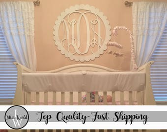 UNPAINTED Wooden Monogram Letters - Nursery Monogram - Monogram Wall Hanging - Monogram Wall Hanging - Scallop Circle Border