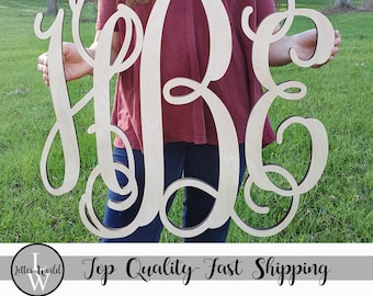 Monogram Letters - Unpainted Wood Monogram - Monogram Wall Hanging - Monogram Door Hanger - Wedding Gift - Housewarming Gift .