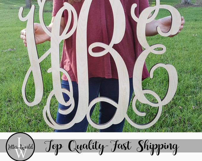 Featured listing image: Monogram Letters - Unpainted Wood Monogram - Monogram Wall Hanging - Monogram Door Hanger - Wedding Gift - Housewarming Gift .