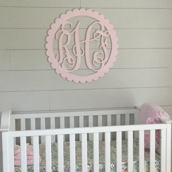 PAINTED Wooden Initials - Monogram Wall Hanging - Wooden Letters - Nursery Monogram - Nursery Decor - Nursery Wall Hanging - Scallop Circle