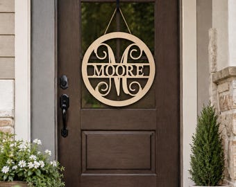 Personalized Family Name Door Hanger | Custom Last Name Sign | Wooden Front Door Decor | Housewarming Gift