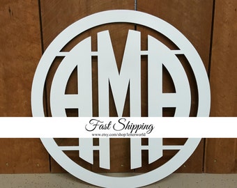 PAINTED Wooden Monogram - Circle Monogram - Monogram Door Hanger - Monogram Wall Hanging - Wedding Monogram - Nursery Monogram