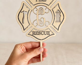Personalized Firefighter Cake Topper | Fire Department Monogram Topper | Firefighter Birthday Cake Decor | Fire Rescue Wedding Cake Topper