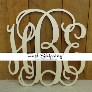 Wooden Monogram Unpainted Wood Monogram Wall Hanging Monogram Door Hanger Wedding Monogram Nursery Monogram Wooden Initials image 2