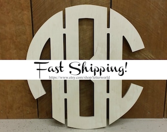 Wooden Monogram - Unpainted Circle Monogram Wall Hanging - Nursery Monogram - Wedding Monogram - Momogram Door Hanger - Circle Monogram