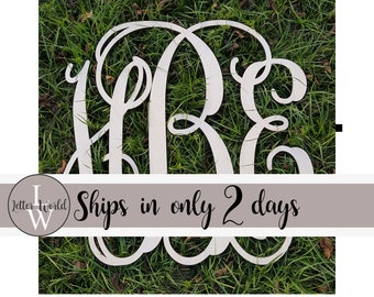 Ships in TWO DAYS - Wooden Monogram Letters - Unpainted Wood Monogram - Initial Wall Hanging - Vine Script Monogram - Monogram Door Hanger