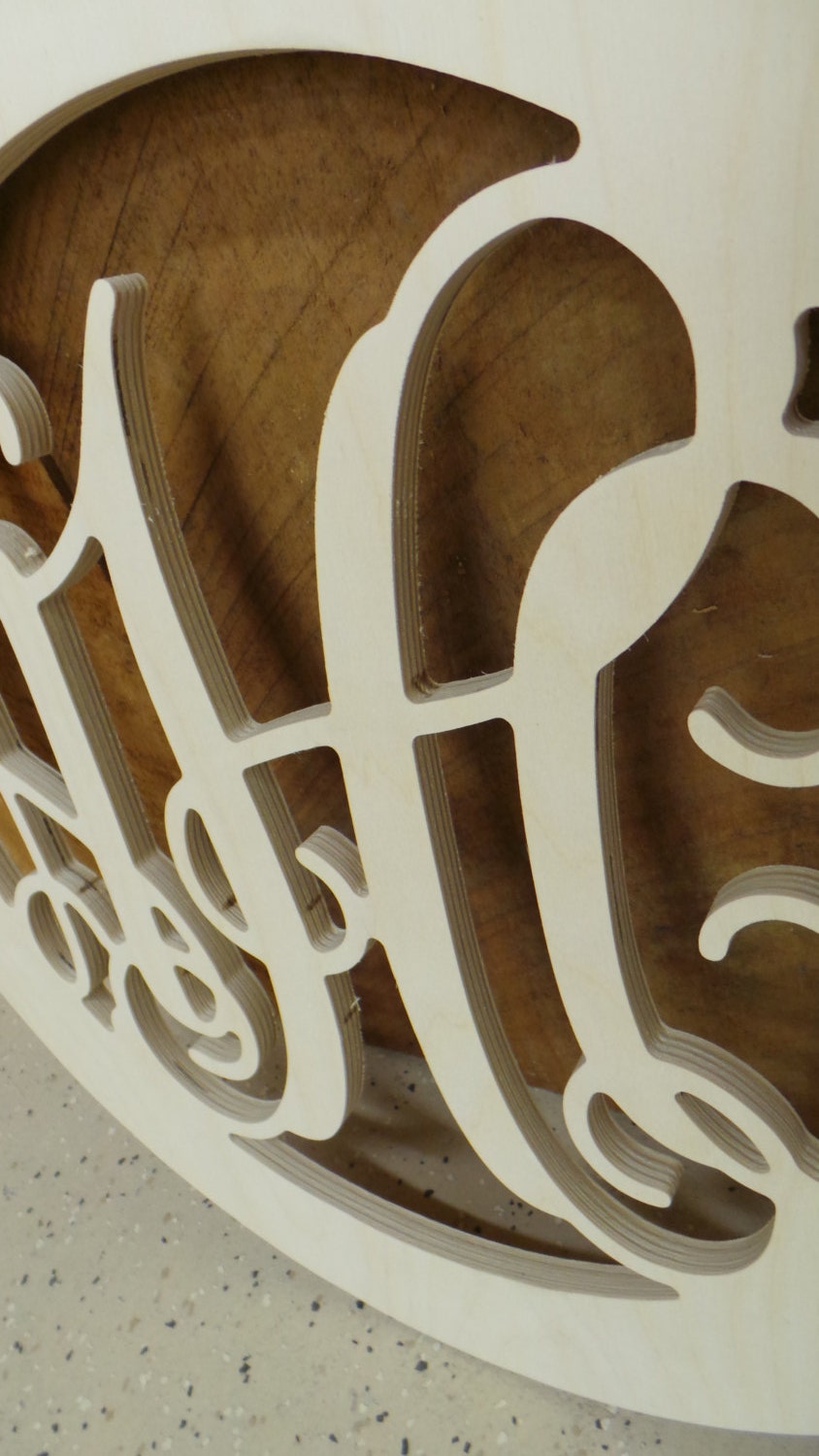 Wooden Monogram In Circle Border Unfinished Vine Script Wooden Monogram In Circle Border Unfinished Vine Script Wedding Guest Book Nursery Wood Letters