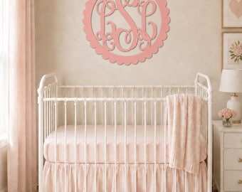 Personalized Scalloped Monogram Sign | Painted Wooden Nursery Monogram | Custom Initial Wall Decor | Baby Girl Nursery Decor