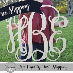 FREE FAST SHIPPING!  Wooden Monogram Wall Hanging, Wooden Monogram Letters, Wood Monogram, Unpainted Letters