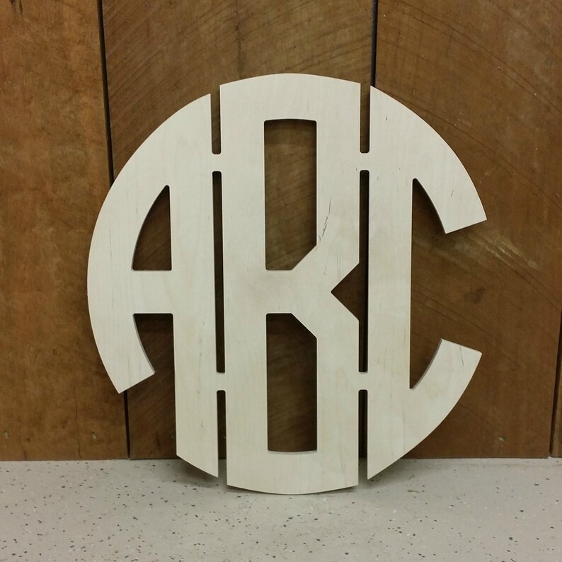 Wooden Monogram Unpainted Circle Monogram Wall Hanging Etsy