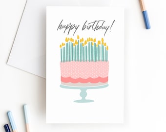 Happy Birthday | Cake with Candles | Blank Inside | Illustration Doodle by ME | Full Page PDF Ready to Print