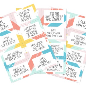24 cartes numériques à affirmation positive | Cartes Mantra imprimables | Conception colorée abstraite