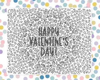 Valentine's Day Printable Coloring Page | Heart Coloring Table Top Poster