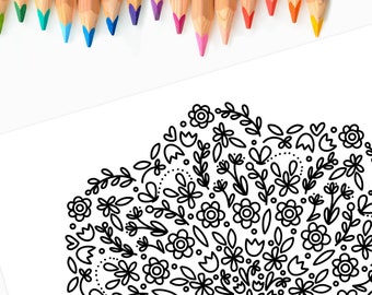 Floral Mandala Coloring Page | Adult Flower Zen Digital Printable Coloring Book