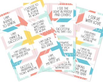 24 Positive Affirmation Digital Cards | Printable Mantra Cards | Abstract Colorful Design