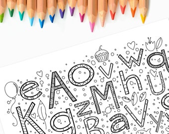 Alphabet Letters | Hand-Drawn Coloring Page Print & Color | Digital Art Illustrated Doodles Artwork DIY Creative Activity PDF JPEG